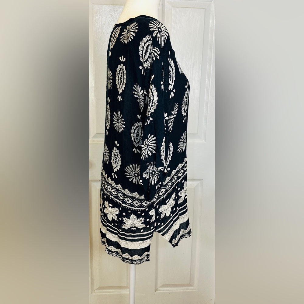 Exclusif By Whispers Flowy Comfy Two Piece Skirt Blouse Boho Black White Medium - Picture 10 of 16